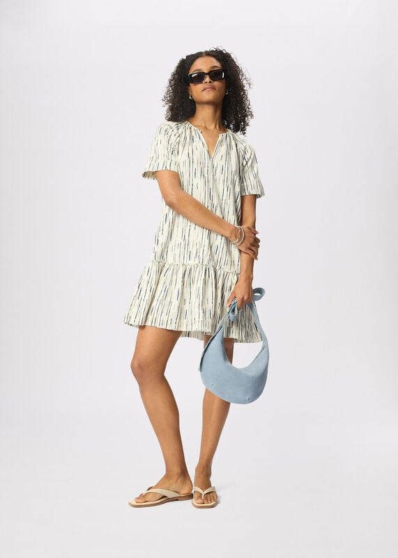 Ivory Abstract Stripe Short Dress