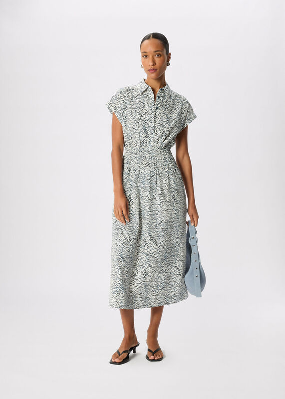 Navy Flecked Animal Collared Dress