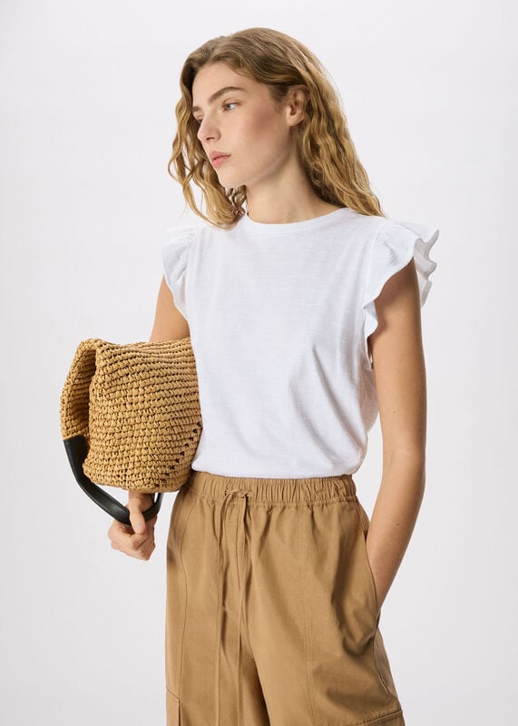 White Frill Sleeve Broderie Tee