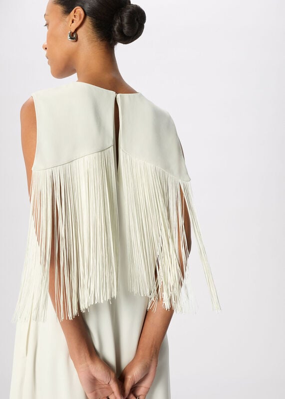 Ivory Fringe Back Midi Dress