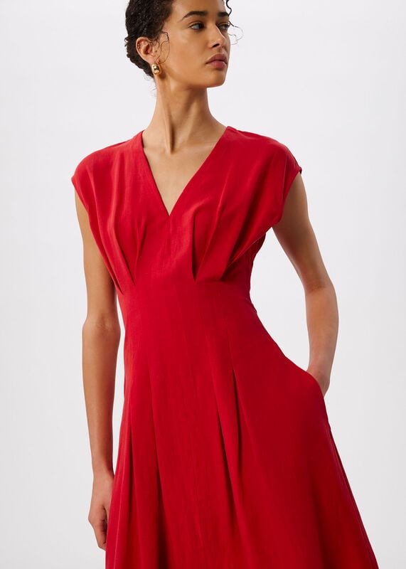 Red Panel Linen Blend Dress