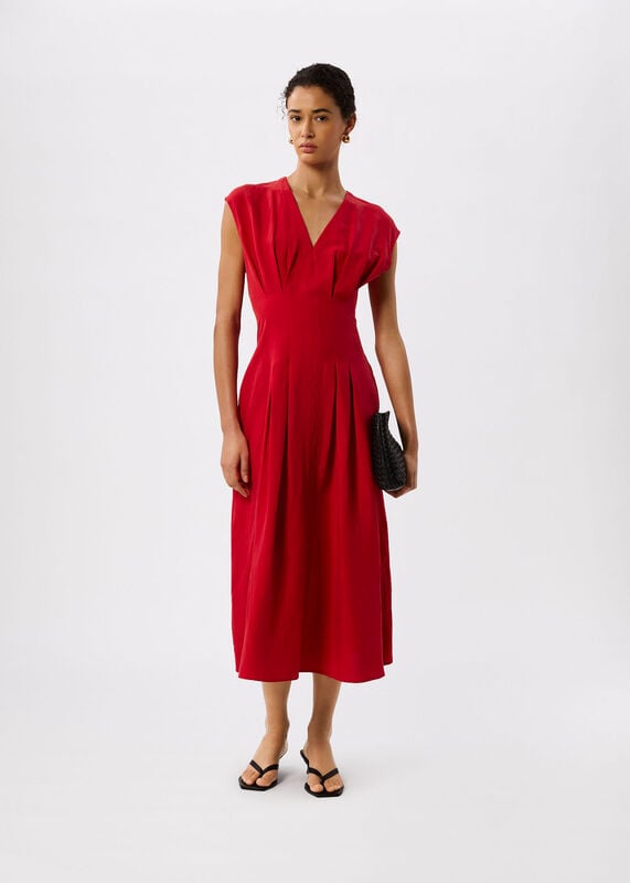 Red Panel Linen Blend Dress