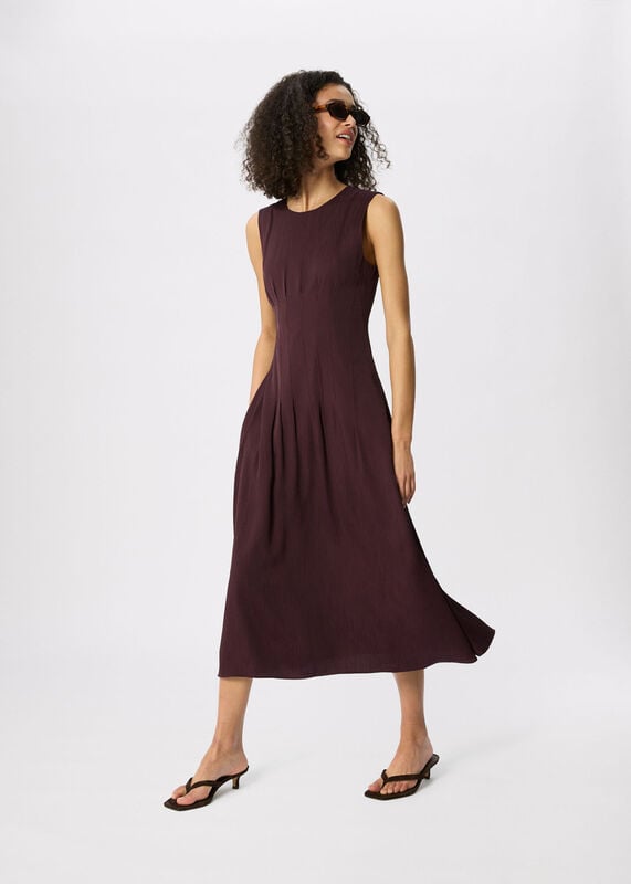 Brown Seamed Detail Textured Dress