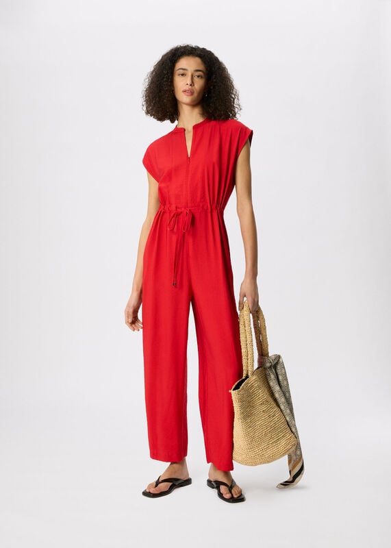 Red Petite Sleeveless Drawstring Jumpsuit