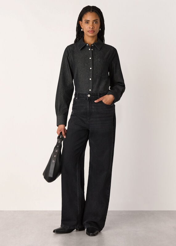 Washed Black Pocket Detail Cotton Shirt