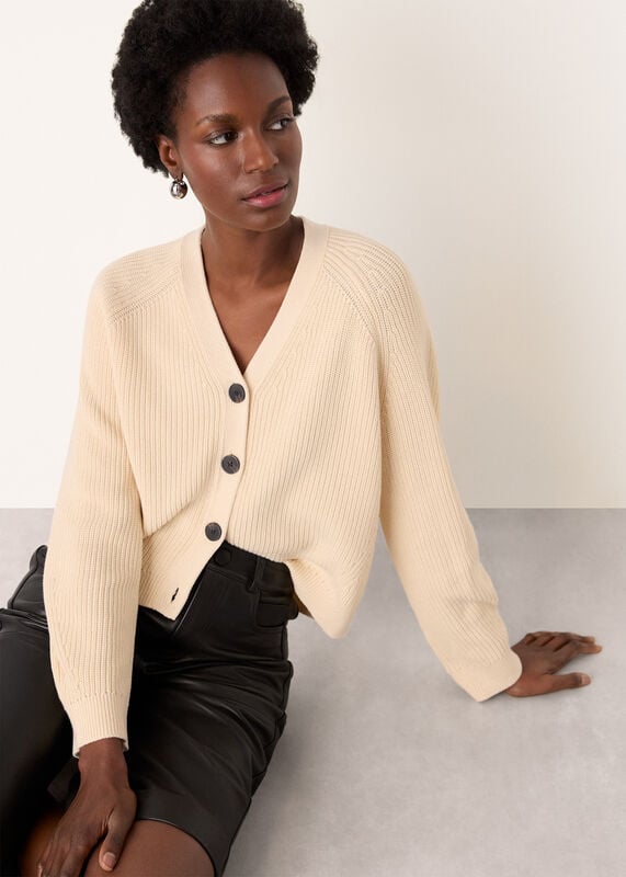 Ivory V Neck Cotton Cardigan